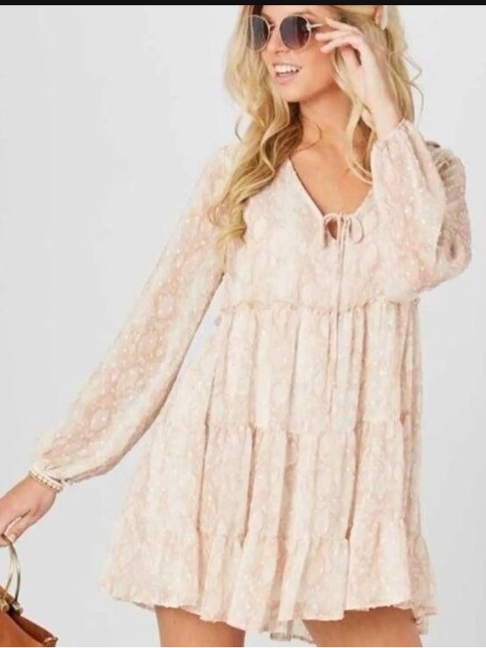 Altar'd State Blush Floral Tiered Mini Dress